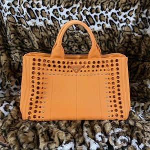 PRADA Canapa Rhinestone Embellished Bag